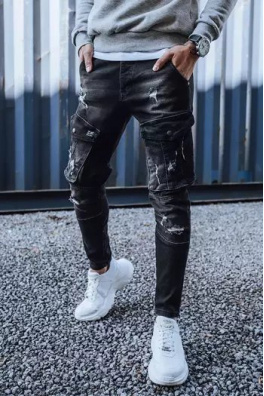 Spodnie męskie jeansowe typu bojówki czarne Dstreet UX3259