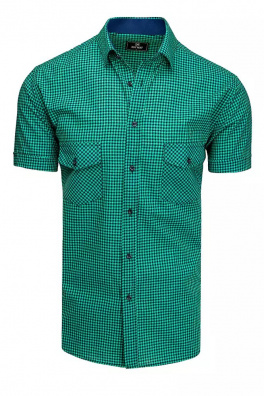 Granatowo-zielona koszula męska z krótkim rękawem w kratkę Dstreet KX0947