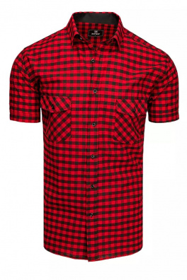 Czarno-czerwona koszula męska z krótkim rękawem w kratkę Dstreet KX0955