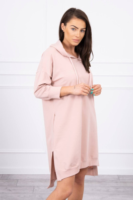 Dress with a hood and longer back dark powdered pink