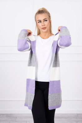 Three-color striped sweater ecru+purple+gray