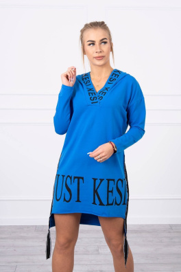 Dress with hood and print mauve-blue
