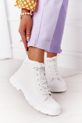 Women's Leather Sneakers On A Chunky Sole White Trissy