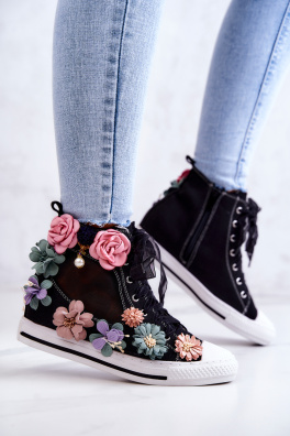 High-top Sneakers with Flowers Black Sellin 