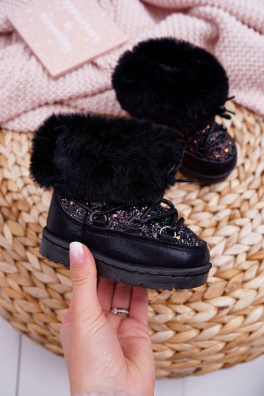 Children's Insulated Snow Boots With Fur Black Nicola