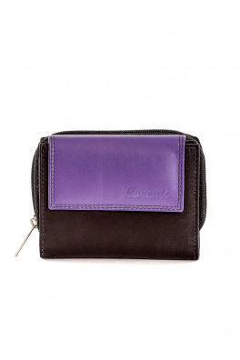 Czarny skórzany portfel z fioletowym brzegiem