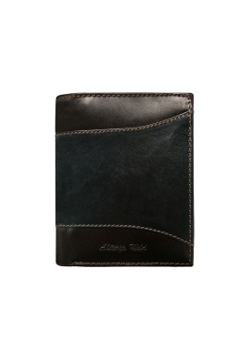 Czarny skórzany portfel męski z brązowymi modułami