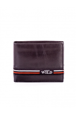 Czarny skórzany portfel męski z materiałową wstawką