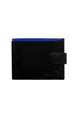 Czarny portfel skórzany męski z kobaltowym wykończeniem