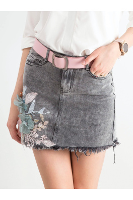 Szara jeansowa spódnica z aplikacją