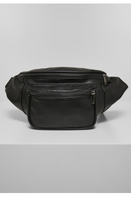 Imitation Leather Double Zip Shoulder Bag Black