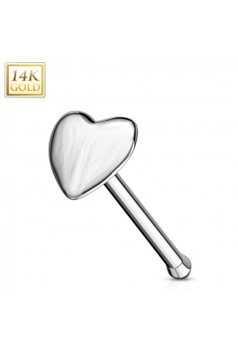 Luksusowy piercing do nosa z prawdziwego białego 14-karatowego złota - serce