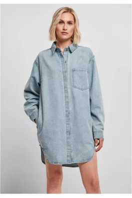 Ladies Oversized Denim Shirt Dress tintedlightbluewashed