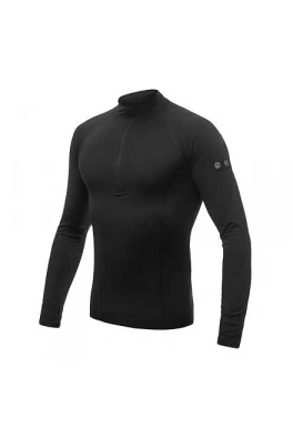 SENSOR MERINO ACTIVE pánské triko dl.rukáv stoják zip černá velikost M