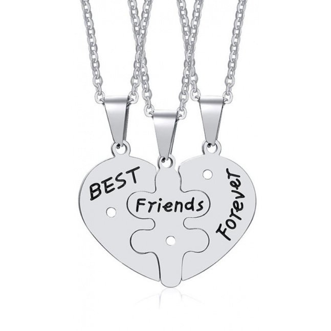 Wisiorek ze stali chirurgicznej dla 3 najlepszych przyjaciółek - serce "Best Friends Forever"