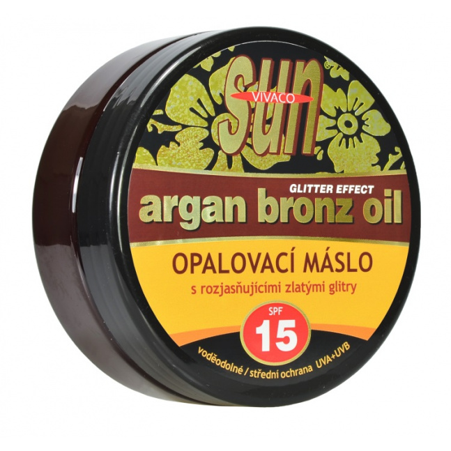 VIVACO Opalovací máslo Glitter effect s BIO arganovým olejem SPF 15 SUN 200 ml