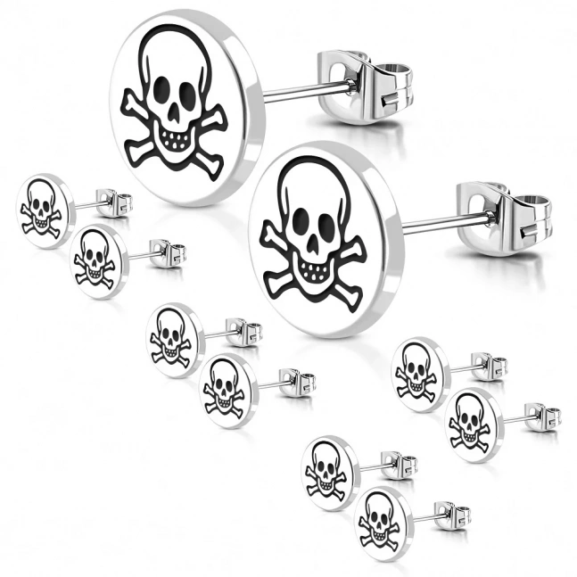 Kolczyki sztyfty ze stali chirurgicznej - okrągłe/czaszka Kolczyki sztyfty ze stali chirurgicznej - okrągłe/czaszka