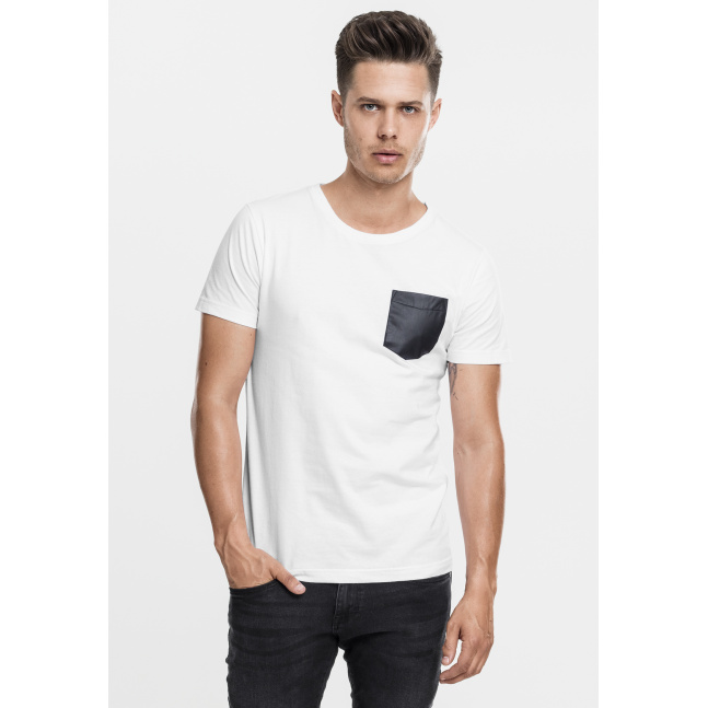 Synthetic Leather Pocket Tee wht/blk