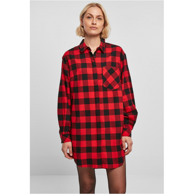 Ladies Oversized Check Flannel Shirt Dress black/red