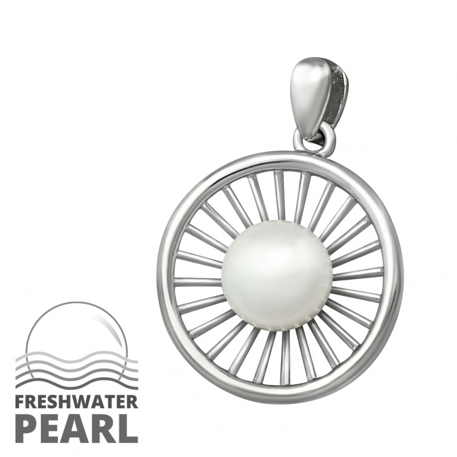 Srebrny wisiorek z prawdziwą perłą rzeczną - słońce