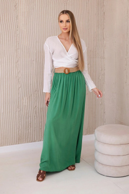 Viscose skirt with decorative belt green