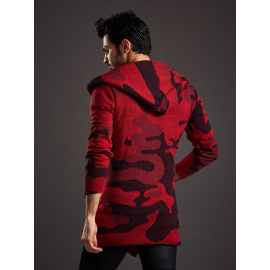 Sweter męski moro z asymetrycznymi guzikami czerwony