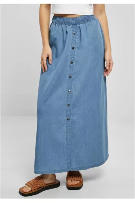 Ladies Long Wide Light Denim Skirt skyblue washed