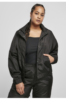 Ladies Oversized Shiny Crinkle Nylon Jacket black