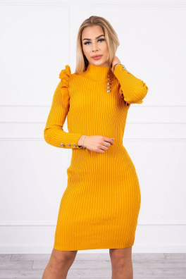Fitted sweater dress with buttons mustard