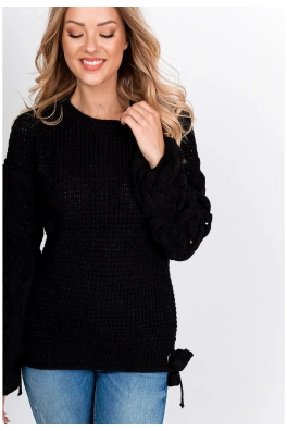 Damski sweter z kokardkami - czarny,