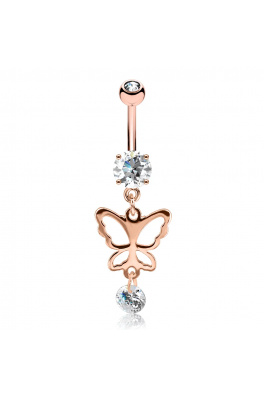Stalowy piercing pozłacany 14k różowym złotem - motyl