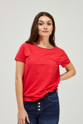 T-shirt basic z kieszonką - czerwony