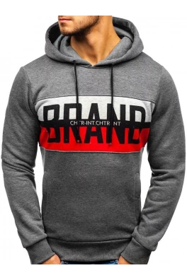Męska bluza „BRAND” z kapturem   Denley KS1803 - ciemnoszary,