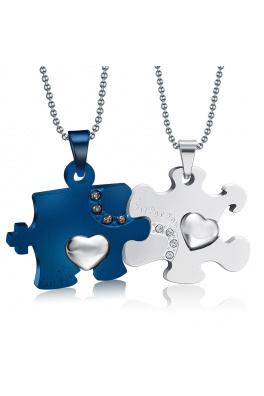 Wisiorki ze stali chirurgicznej dla dwojga - puzzle/serce-niebieskie
