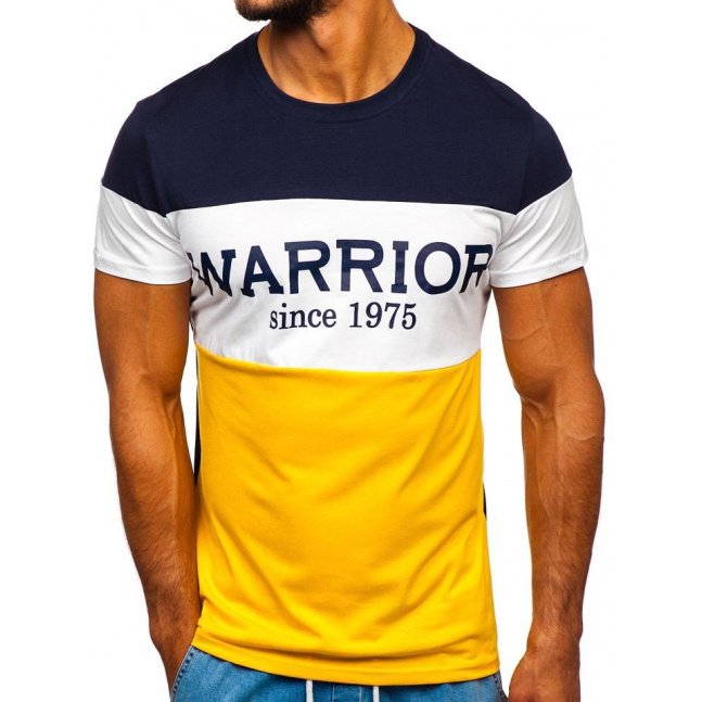 Koszulka męska z nadrukiem „WARRIOR” Denley 100693 - żółta,