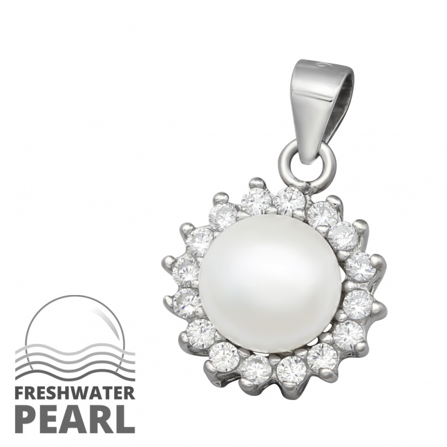 Srebrny wisiorek z prawdziwą perłą rzeczną-perła i cyrkonie