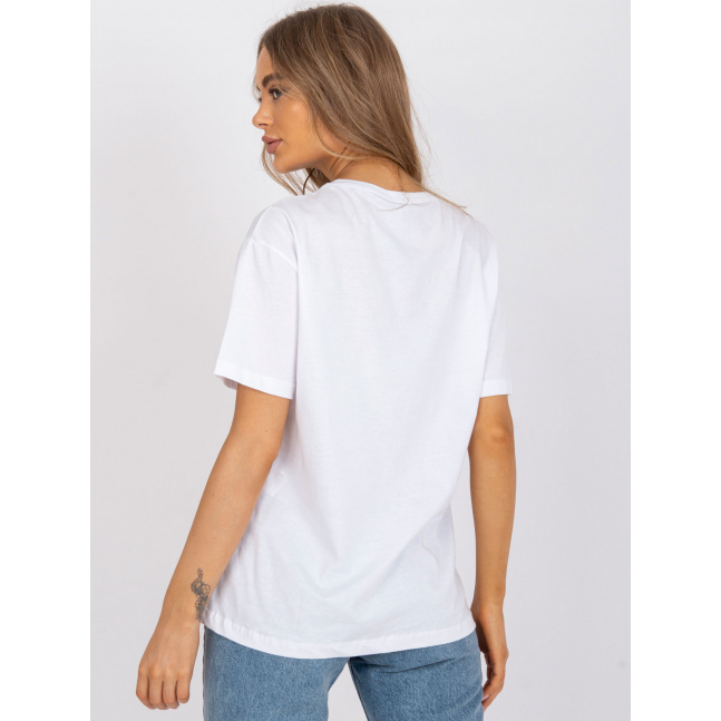 Biały luźny t-shirt z aplikacją i nadrukiem