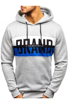 Męska bluza „BRAND” z kapturem   Denley KS1803 - jasnoszary,