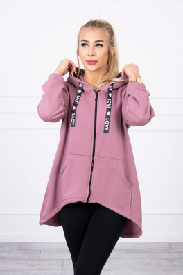 Bluza z dłuższym tyłem i kapturem ciemnoróżowa