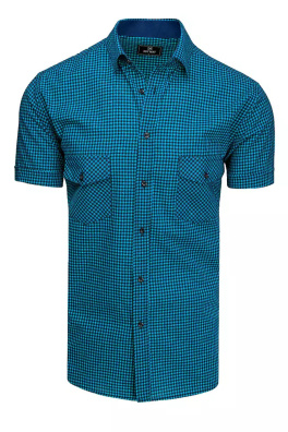 Niebiesko-czarna koszula męska z krótkim rękawem w kratkę Dstreet KX0953