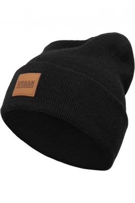 Synthetic Leatherpatch Long Beanie black