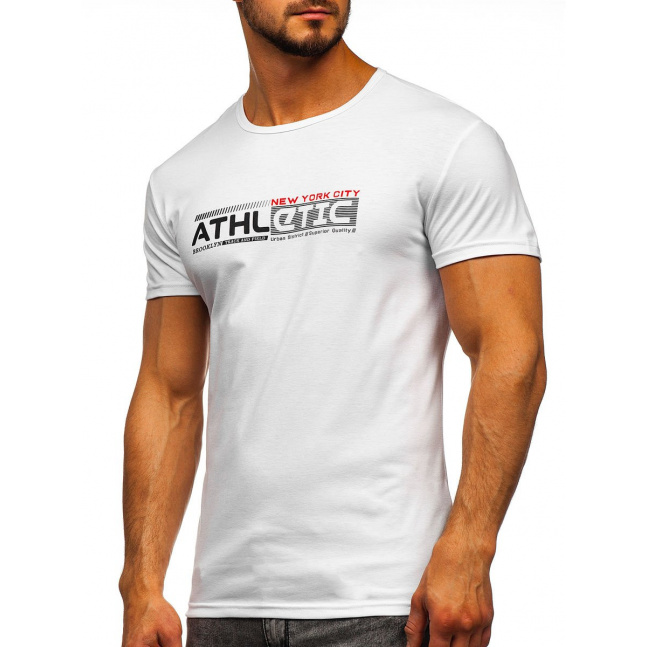 Męska koszulka z nadrukiem Athletic SS10951 - biała,