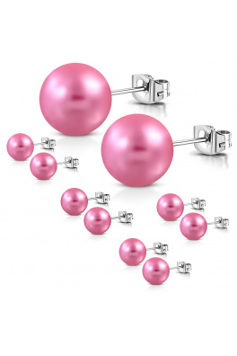 Kolczyki sztyfty ze stali chirurgicznej - kulka perłowo różowa