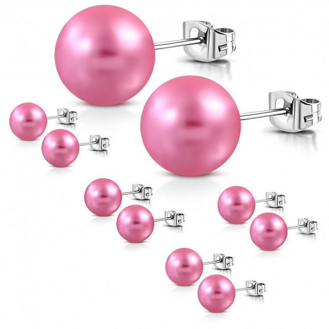 Kolczyki sztyfty ze stali chirurgicznej - kulka perłowo różowa