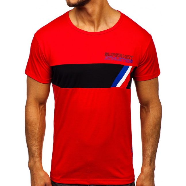 Koszulka męska z nadrukiem Denley KS1957 - czerwona,