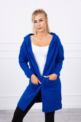 Plain sweater with a hood and pockets mauve-blue