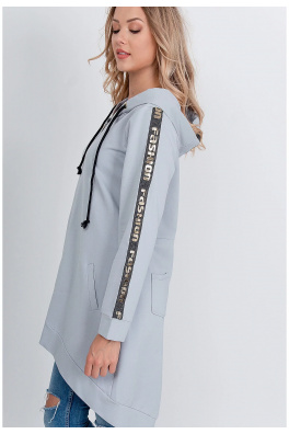 Damska bluza oversize z napisem „FASHION” - szara,