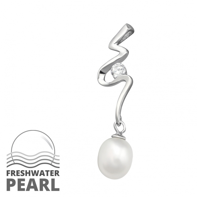 Srebrny wisiorek z perłą rzeczną - błyskawica