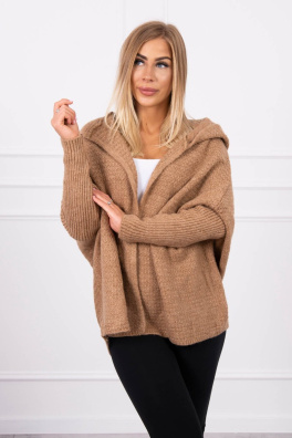 Hooded sweater with batwing sleeve camel