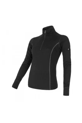 SENSOR MERINO ACTIVE dámské triko dl.rukáv stoják zip černá velikost S